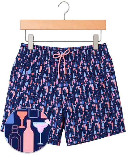 Bottles and Glasses Swim Trunks - Navy - Buoy & Boat - Swim Trunks - Navy
