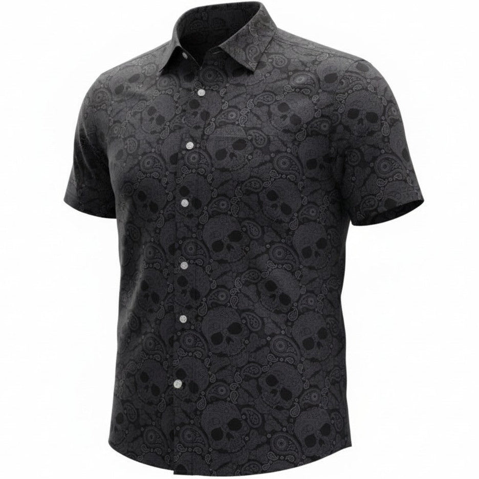 Paisley Skull Woven Shirt - Black - Buoy & Boat - Short Sleeve Woven - 