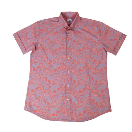 Paisley Skull Woven Shirt - Coral