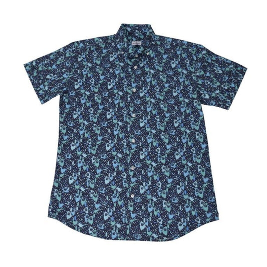 Abstract Fish Woven Shirt - Aqua
