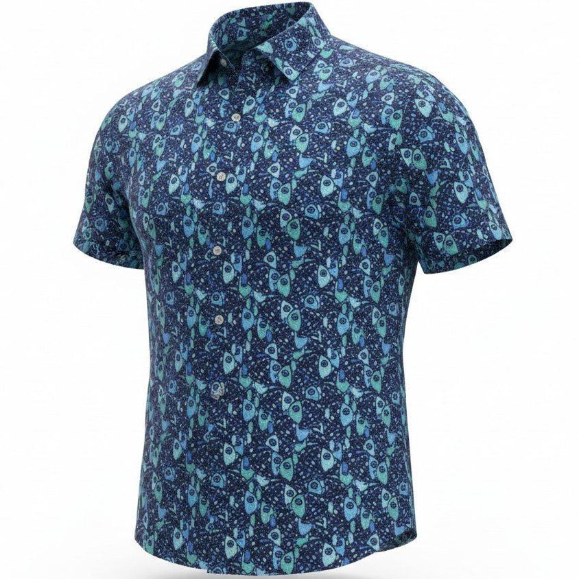 Abstract Fish Woven Shirt - Aqua - Buoy & Boat - Short Sleeve Woven - 