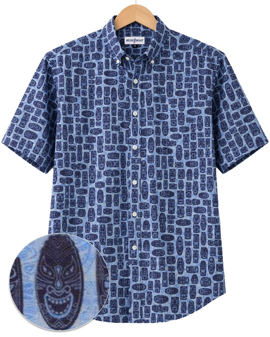 Tribal Masks Woven Shirt - Blue - Buoy & Boat - BuoyBoat - Blue