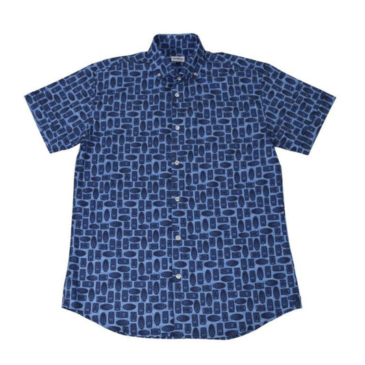 Tribal Masks Woven Shirt - Blue