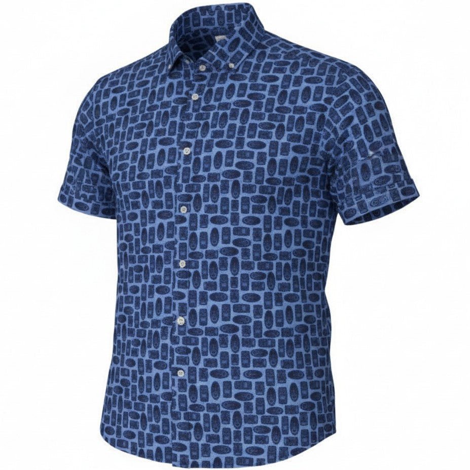Tribal Masks Woven Shirt - Blue - Buoy & Boat - Short Sleeve Woven - 