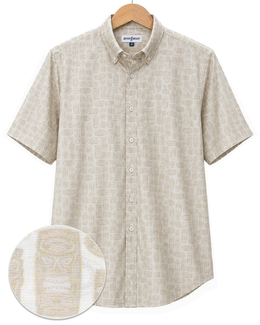 Tribal Masks Woven Shirt - Ivory - Buoy & Boat - BuoyBoat - Beige