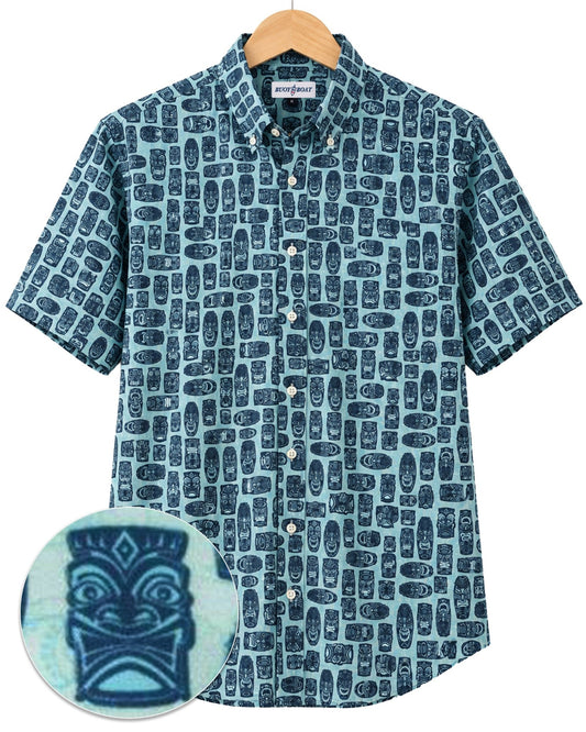 Tribal Masks Woven Shirt - Mint - Buoy & Boat - BuoyBoat - Mint