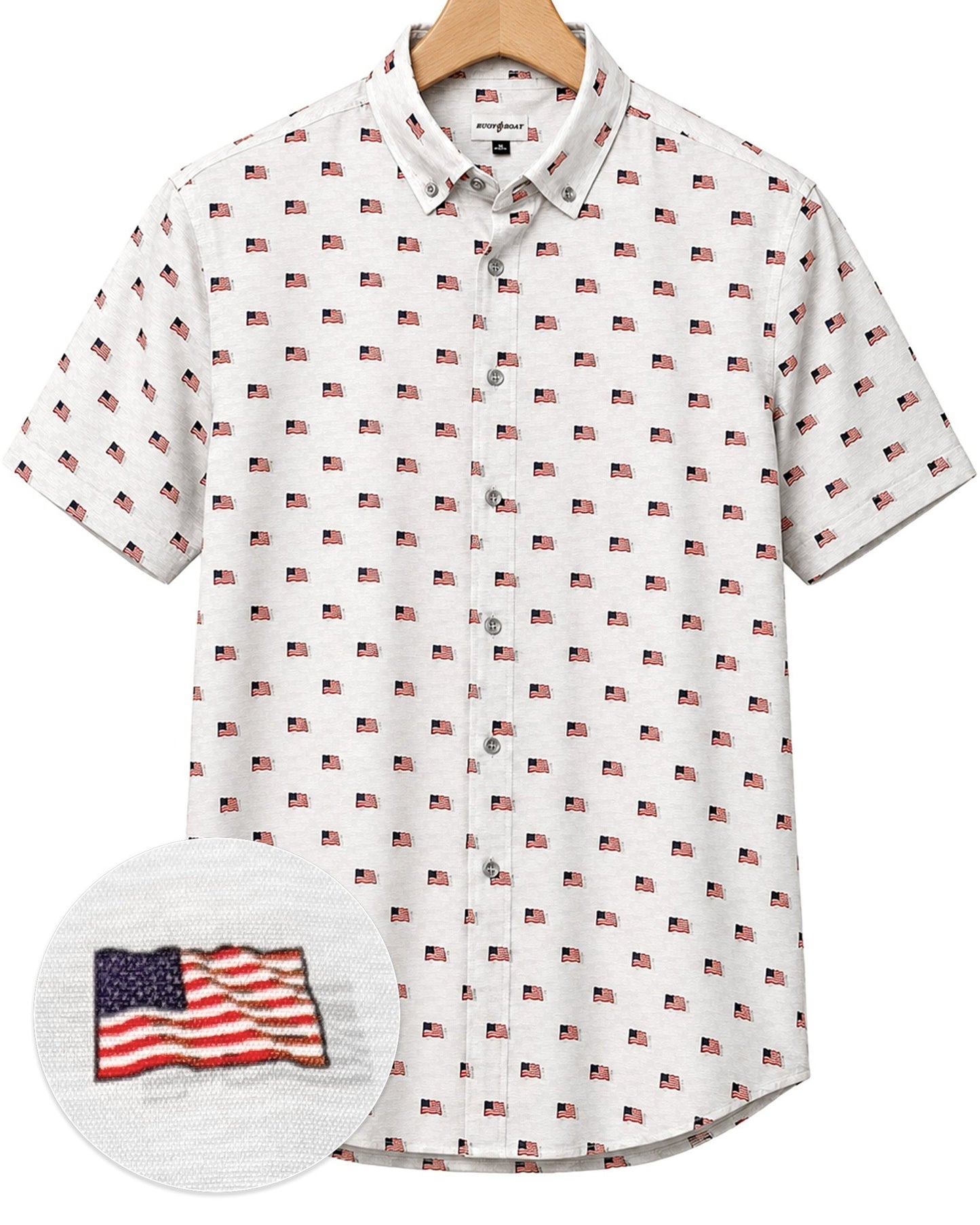 Flag Sea Woven Shirt - White - Buoy & Boat - Short Sleeve Woven - MEDIUM