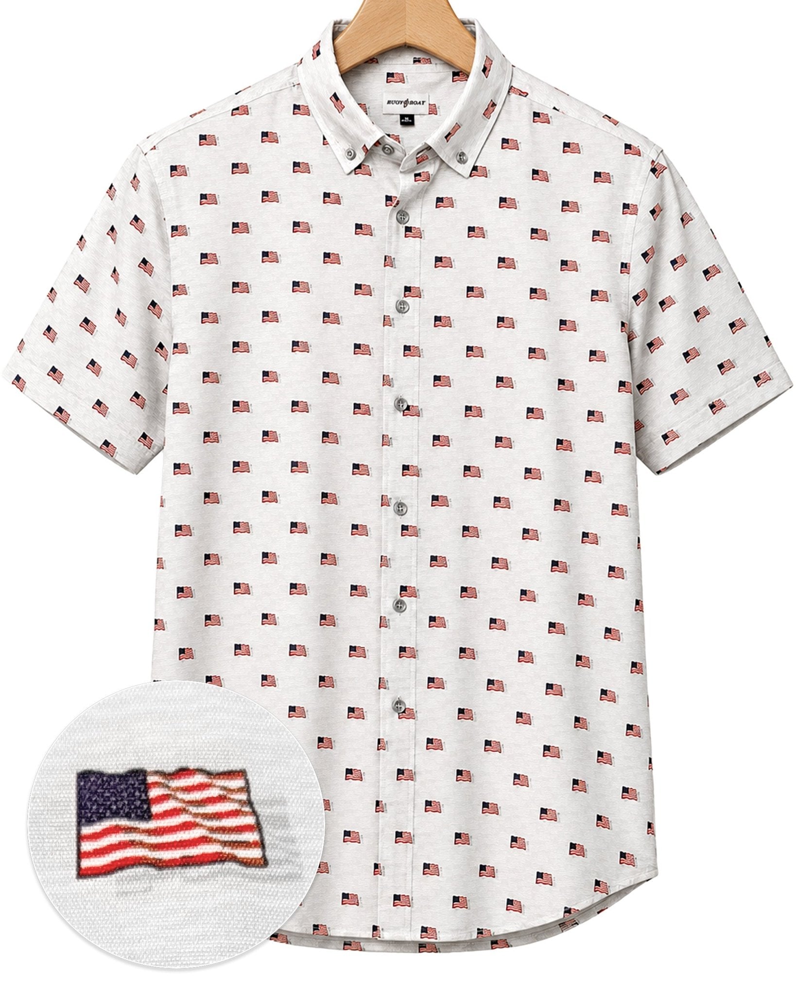 Flag Sea Woven Shirt - White - Buoy & Boat - Short Sleeve Woven - MEDIUM