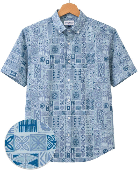 Tribal Tiles Woven Shirt - Blue - Buoy & Boat - BuoyBoat - Blue