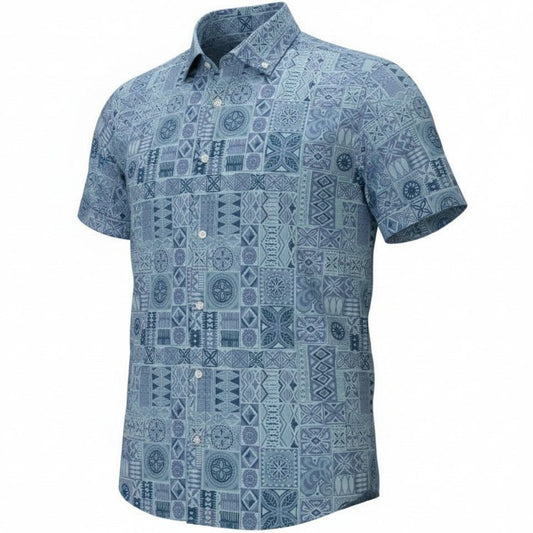 Tribal Tiles Woven Shirt - Ocean