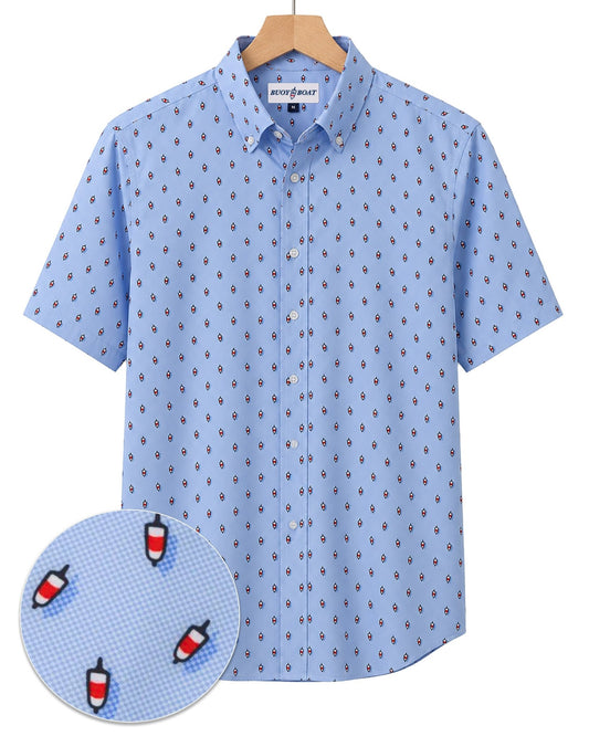 Buoys Woven Shirt - Blue - Buoy & Boat - Short Sleeve Performance Button Down - Blue