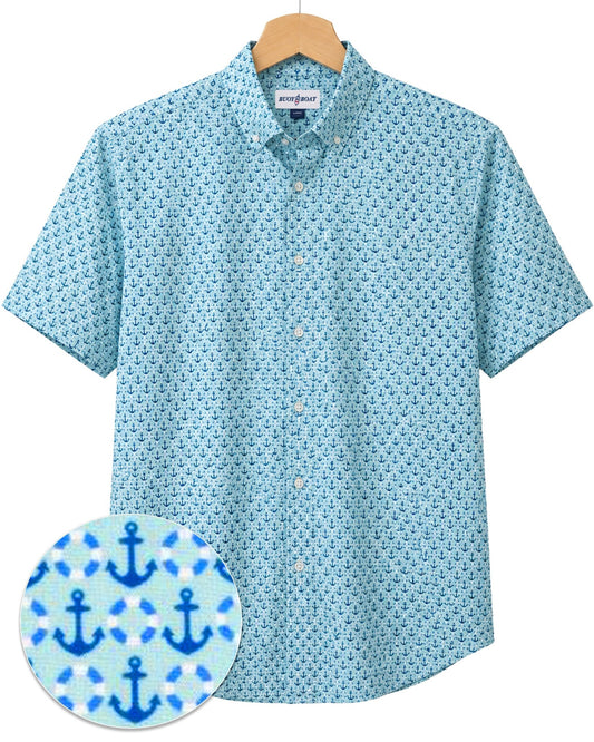 Anchors and Rings Woven Shirt - Aqua - Buoy & Boat - BuoyBoat - Aqua