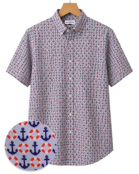 Anchors and Rings Woven Shirt - Blue - Buoy & Boat - Short Sleeve Woven - Blue