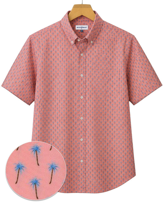 Palm Village Woven Shirt – Pink - Buoy & Boat - Short Sleeve Woven - Pink