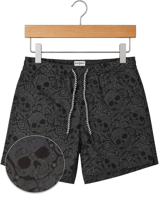Paisley Skull Swim Trunks - Black - Buoy & Boat - Swim Trunks - Black