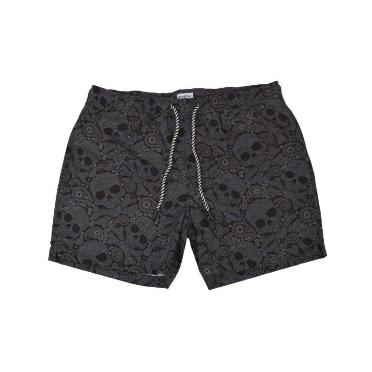 Paisley Skull Swim Trunks - Black