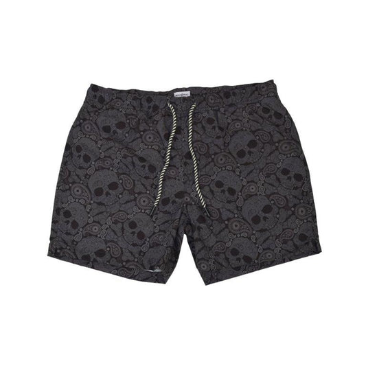 Paisley Skull Swim Trunks - Black