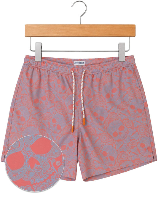 Paisley Skull Swim Trunks - Coral - Buoy & Boat - Swim Trunks - Coral