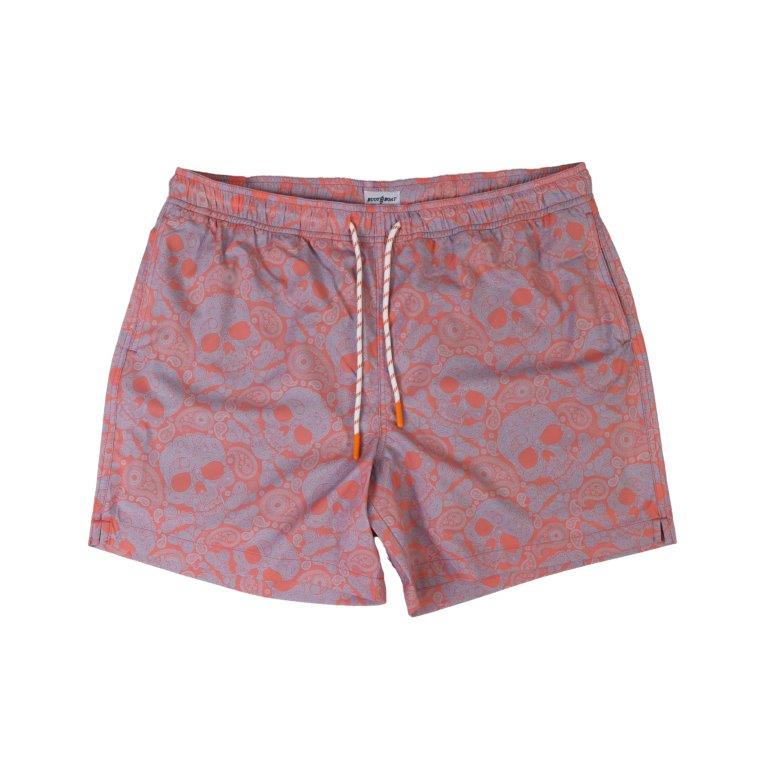 Paisley Skull Swim Trunks - Coral