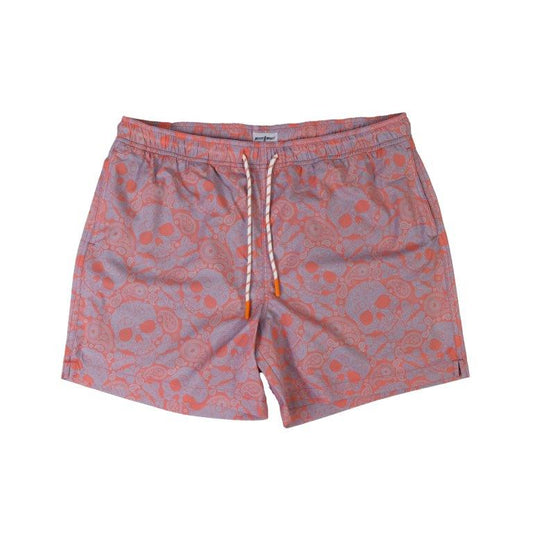 Paisley Skull Swim Trunks - Coral