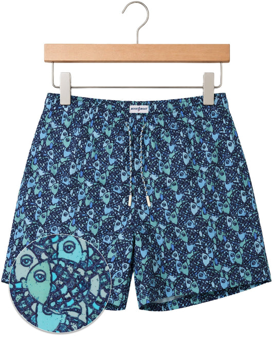 Abstract Fish Swim Trunks - Aqua