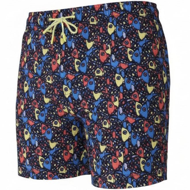 Abstract Fish Swim Trunks - Rainbow - Buoy & Boat - Swim Trunks - Black