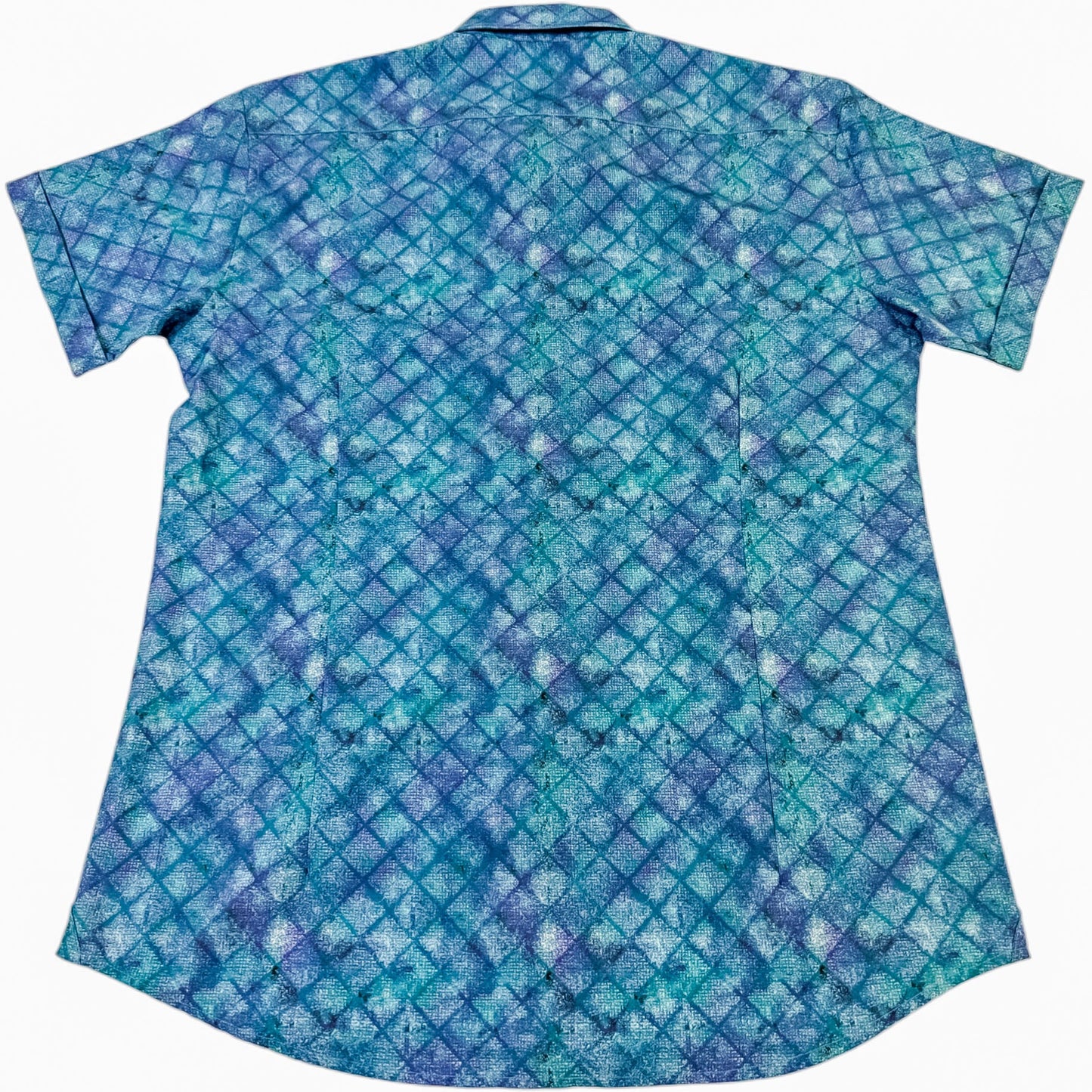 Blue patterned shirt on a white background