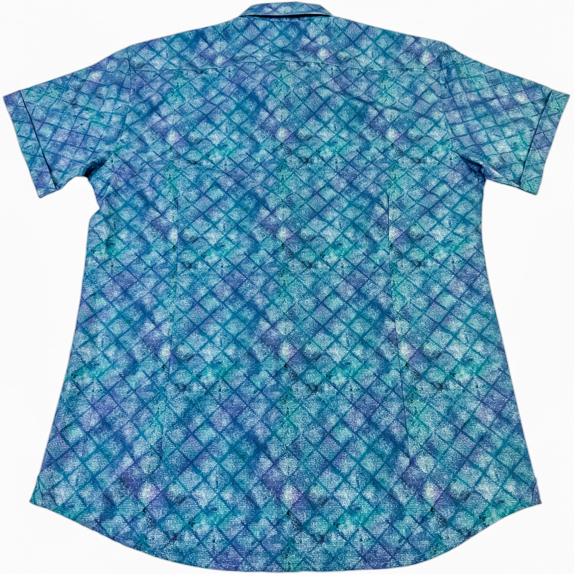 Blue patterned shirt on a white background