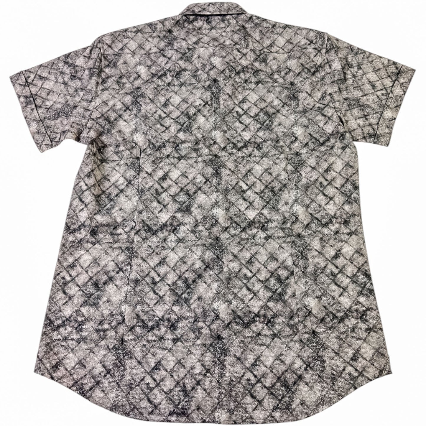 Short-sleeve shirt with a geometric pattern on a white background