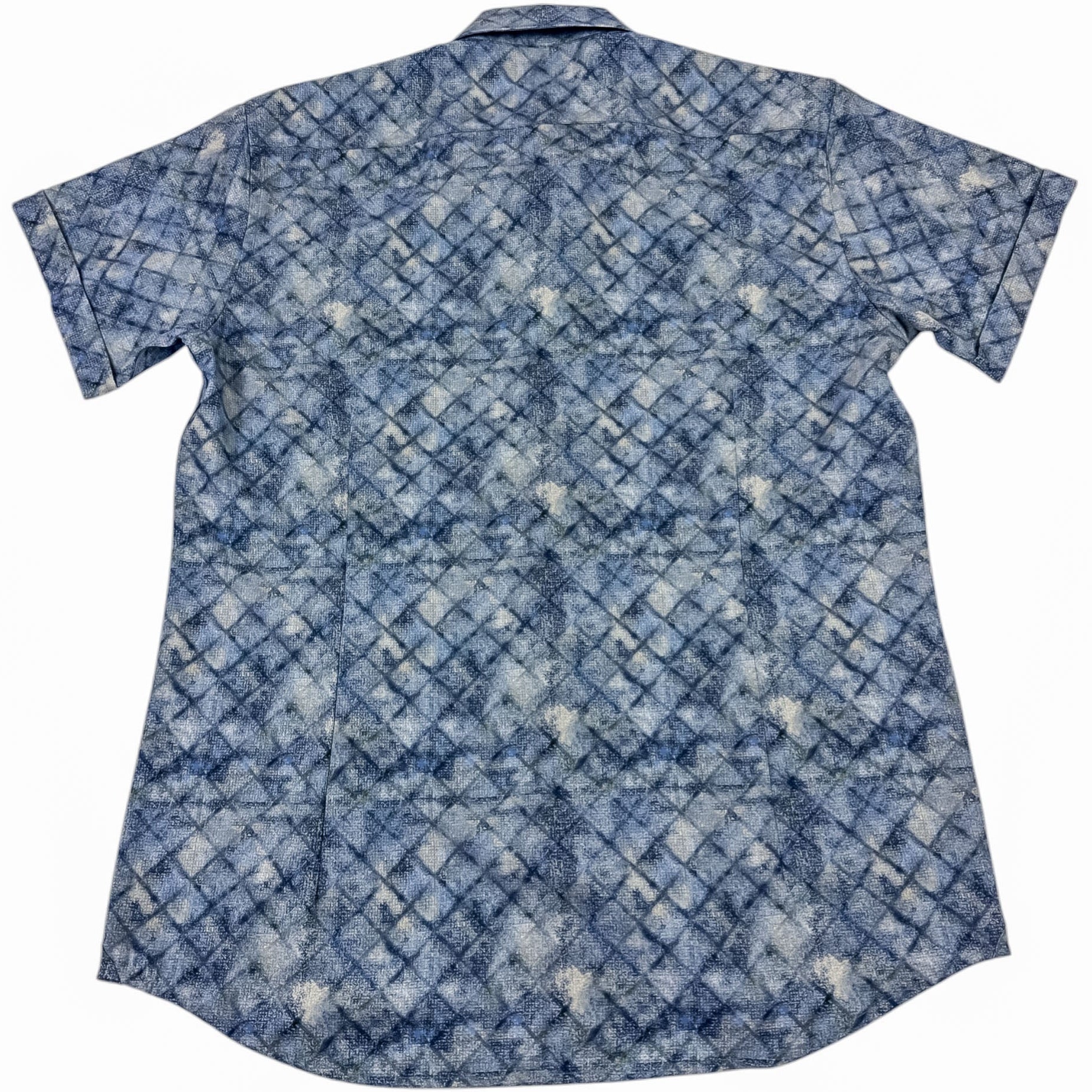 Blue patterned shirt on a white background