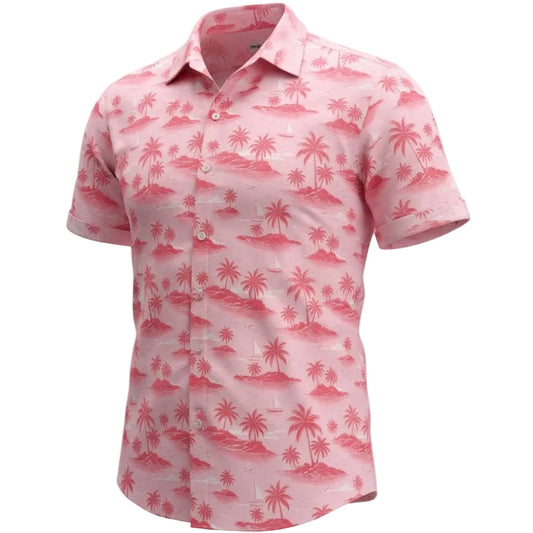 Pink shirt with tropical pattern on a white background