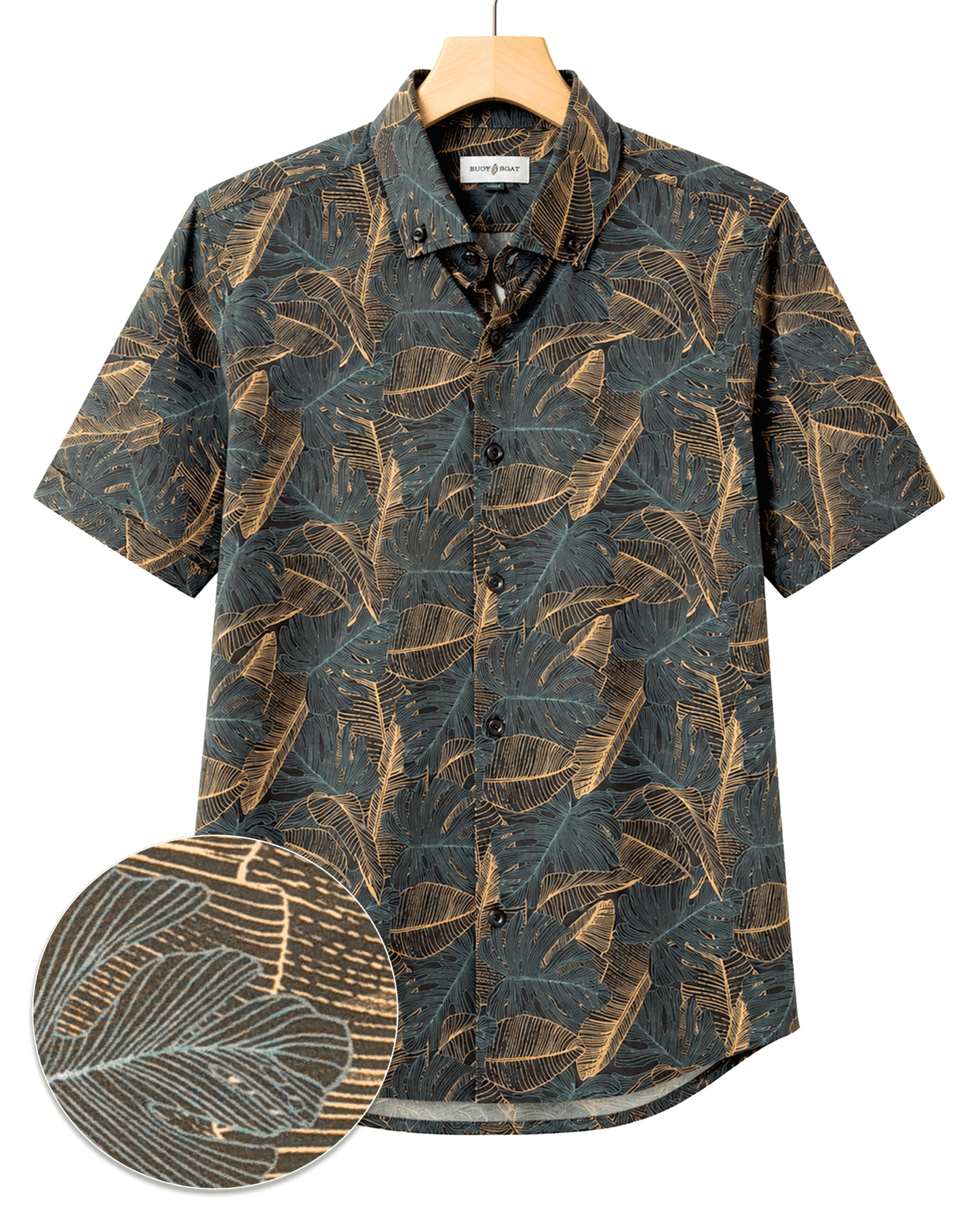 Deep Leaves Woven Shirt - Buoy & Boat - Short Sleeve Woven - Black