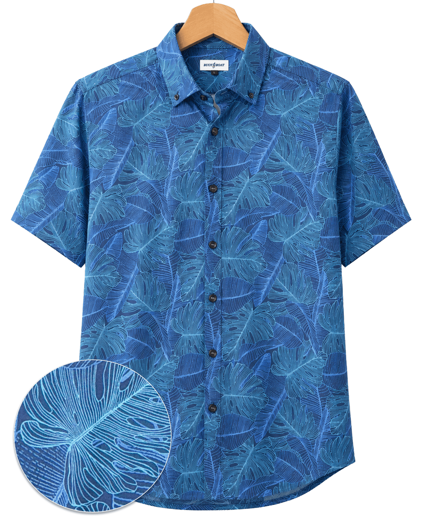 Deep Leaves Woven Shirt - Buoy & Boat - Short Sleeve Woven - Blue