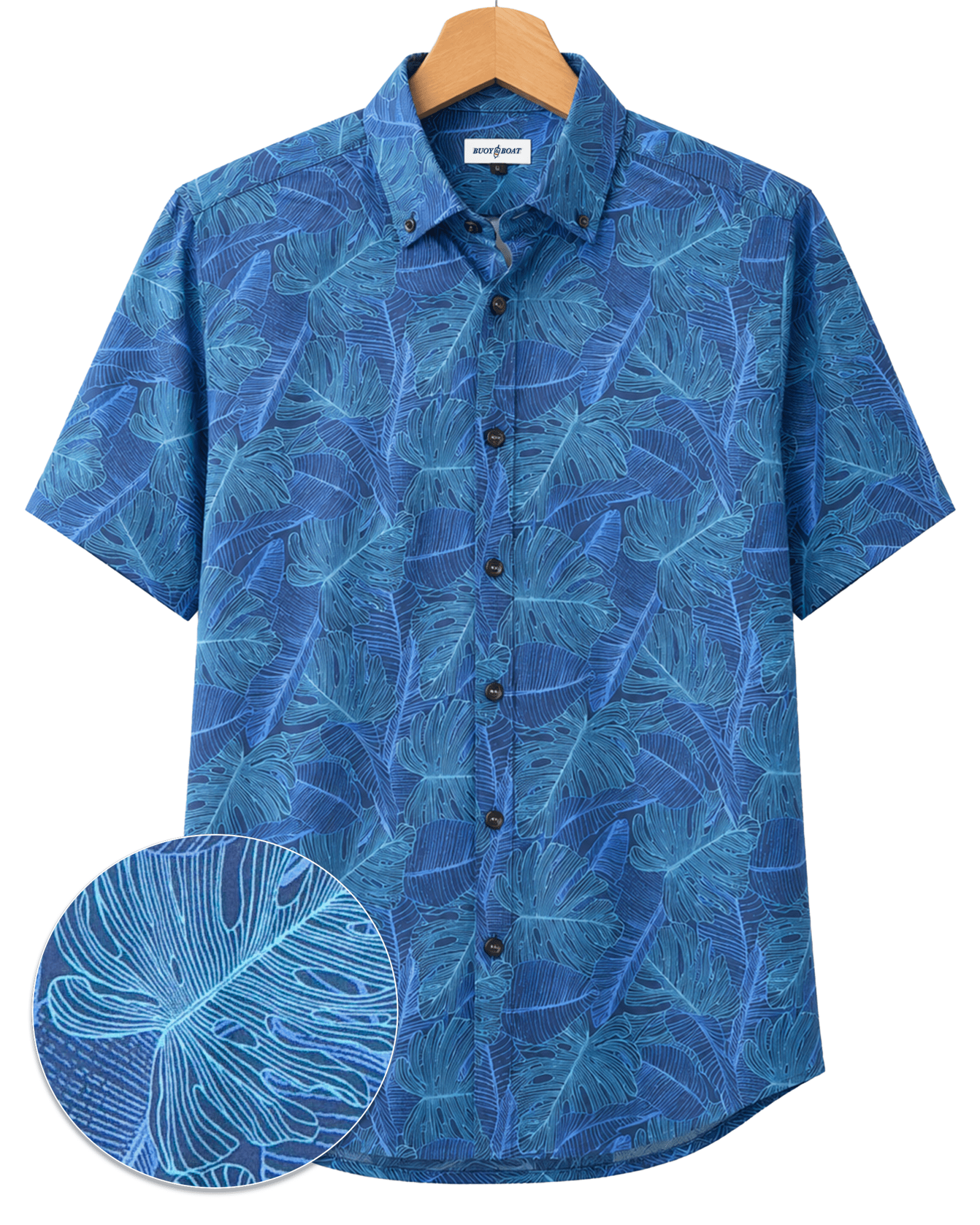 Deep Leaves Woven Shirt - Buoy & Boat - Short Sleeve Woven - Blue