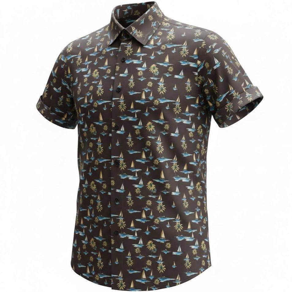 Short-sleeve shirt with a nautical pattern on a white background