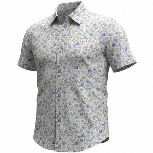 Short-sleeve shirt with a floral pattern on a white background