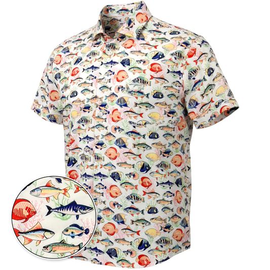 Tropical Fish Woven Shirt – White Multi
