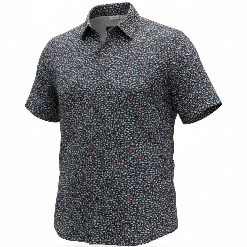 Short-sleeve shirt with a subtle pattern on a white background