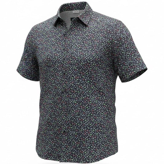 Short-sleeve shirt with a subtle pattern on a white background
