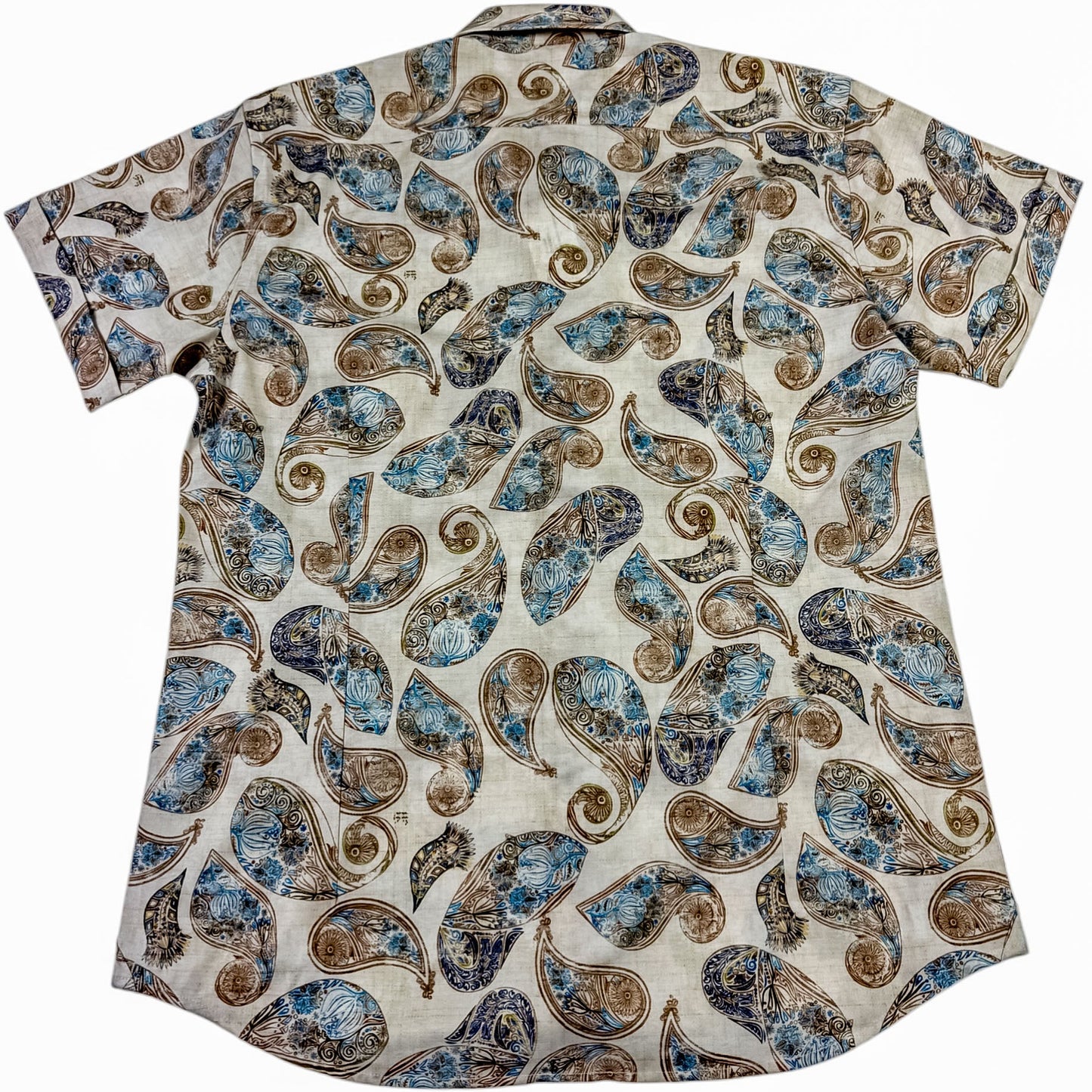 Short-sleeve shirt with a paisley pattern on a white background