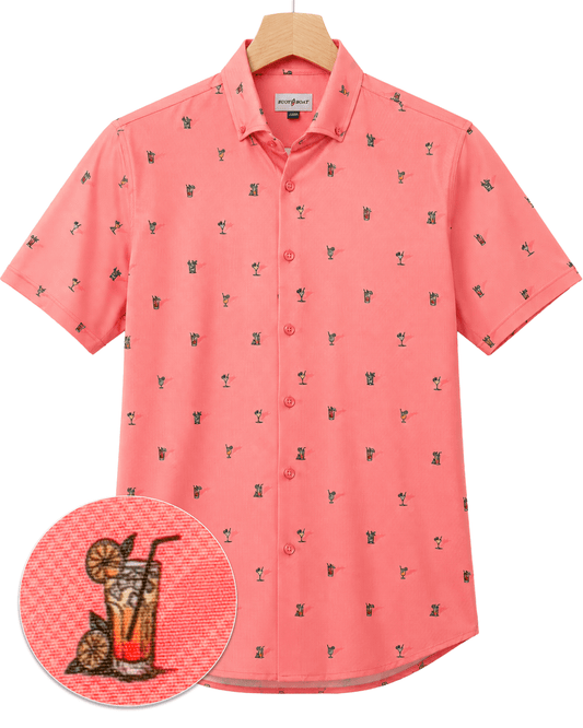 Cocktail Hour Woven Shirt - Buoy & Boat - Short Sleeve Woven - Coral