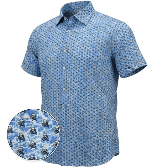 Water Skulls Woven Shirt - Blue
