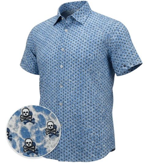Water Skulls Woven Shirt - Blue