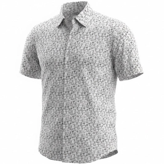 Short-sleeve shirt with a subtle pattern on a white background