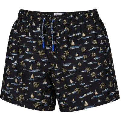 Sail Away Swim Trunks black multi athletic fit quick dry front view
