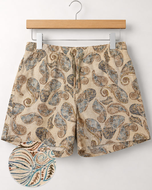 Paisley Time Swim Trunks - Tan/Teal