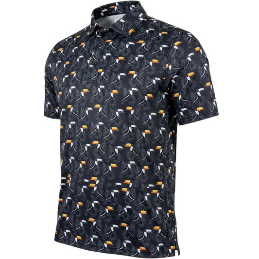 Short-sleeve shirt with a pattern of Toucans on a white background