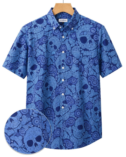 Paisley Skull Woven Shirt - Aqua - Buoy & Boat - Boji - Aqua