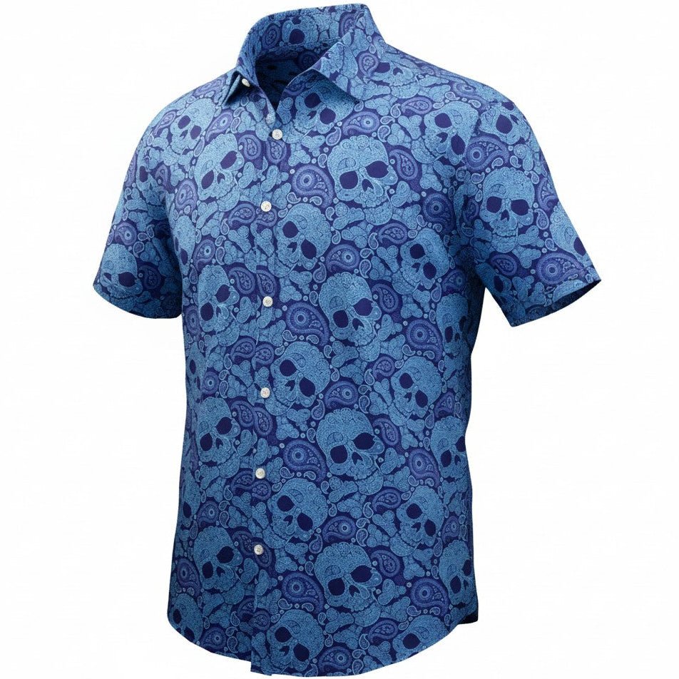 Paisley Skull Woven Shirt - Aqua