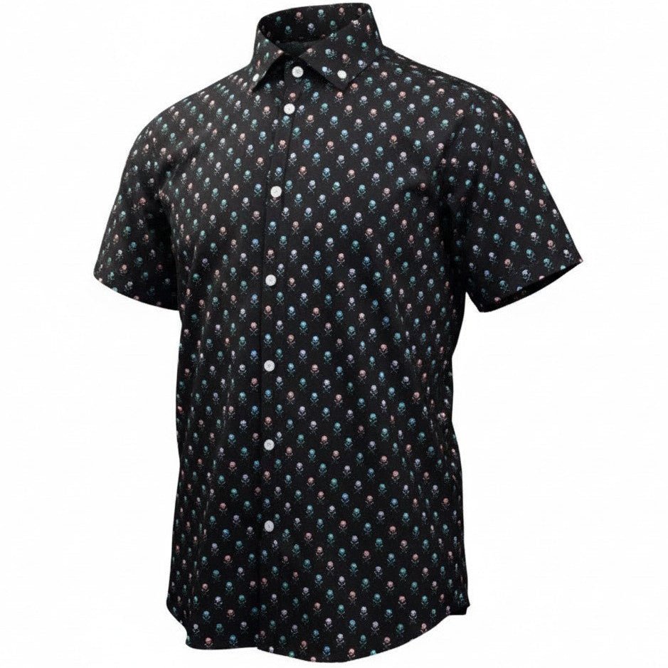 Skull & Fish Bones Woven Shirt - Black